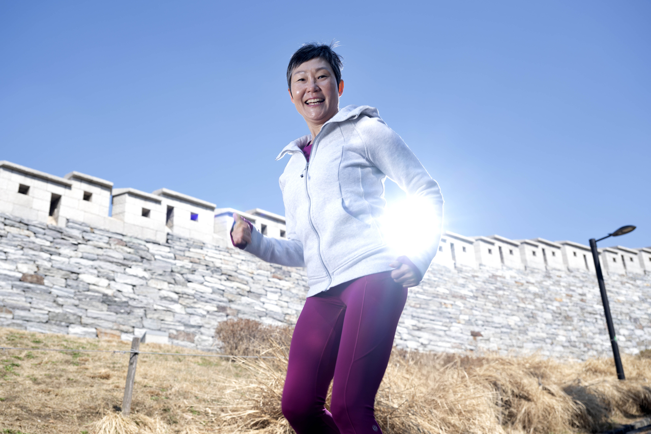 Choi Seung-ih, a 59-year-old senior model, poses for a photo ahead of her interview with The Korea Herald on March 19 in Yongsan-gu, Seoul. (Im Se-jun/The Korea Herald)