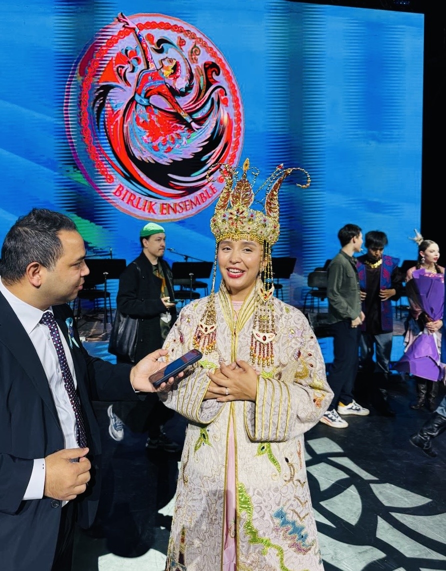 Anel Marabayeva, one of the recipients of the Kazakhstan President's award speaks with The Korea Herald at Kazakhstan Central Concert Hall on Thursday. (Sanjay Kumar/ The Korea Herald)